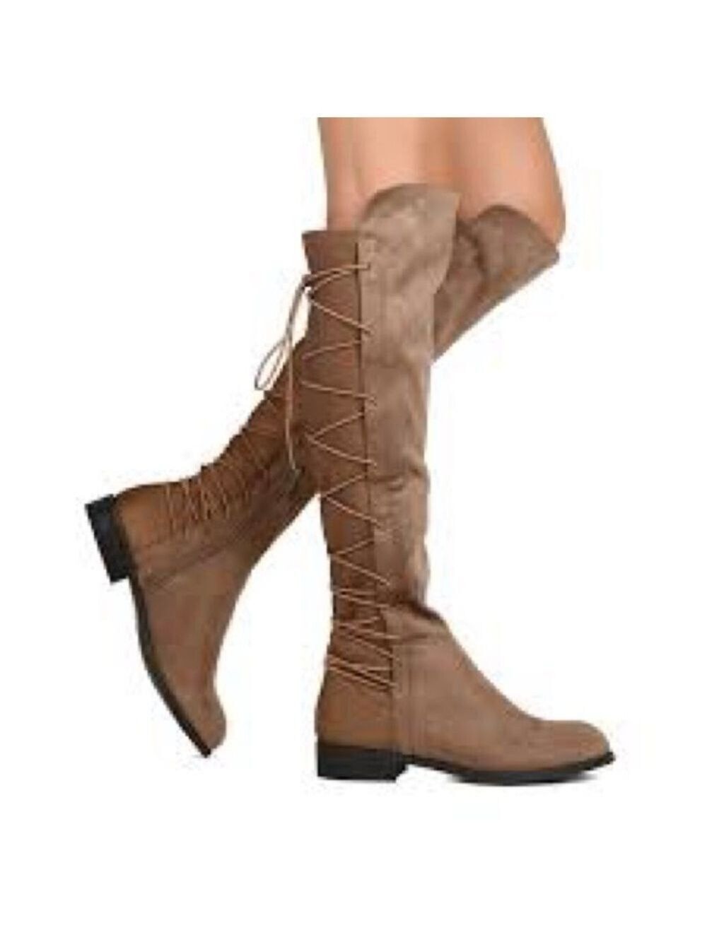 Women’s Wild Diva Brown Faux Suede Knee High Back Lace Up Riding Boot Size 5.5